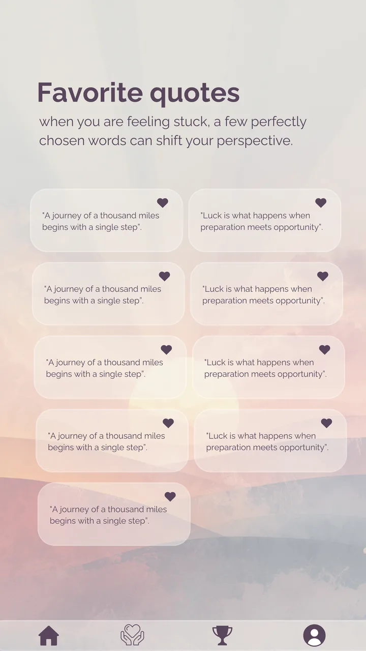 The favorite quotes screen with a collection of saved quotes.